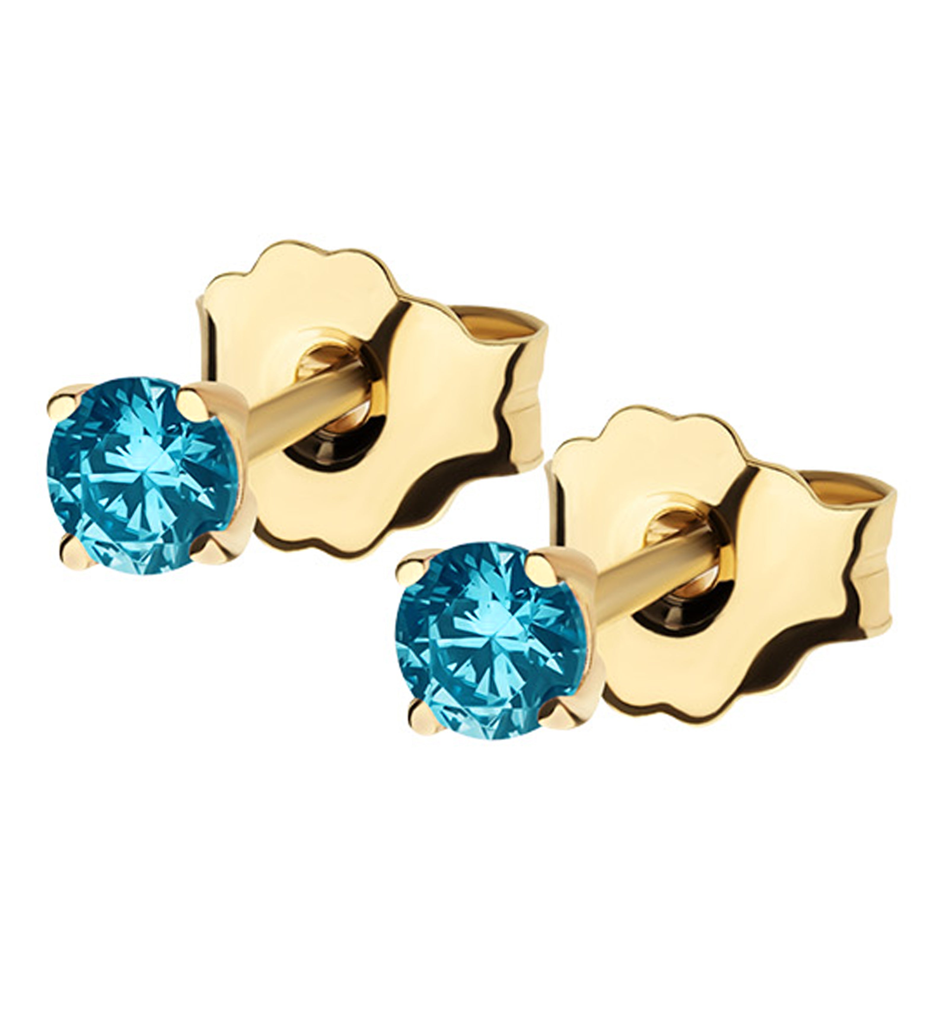 14kt Gold March Birthstone Aquamarine Cz Stud Earrings 