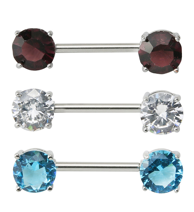 14G Double Gem Nipple Ring Barbell