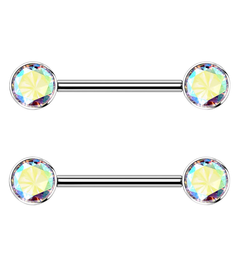 Rainbow Pride CZ Diamond Nipple Ring Shield 14G