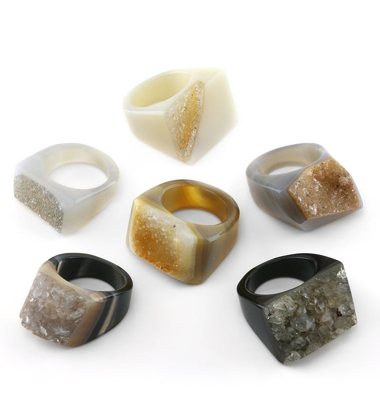 Druzy Agate Glass Charm Rings