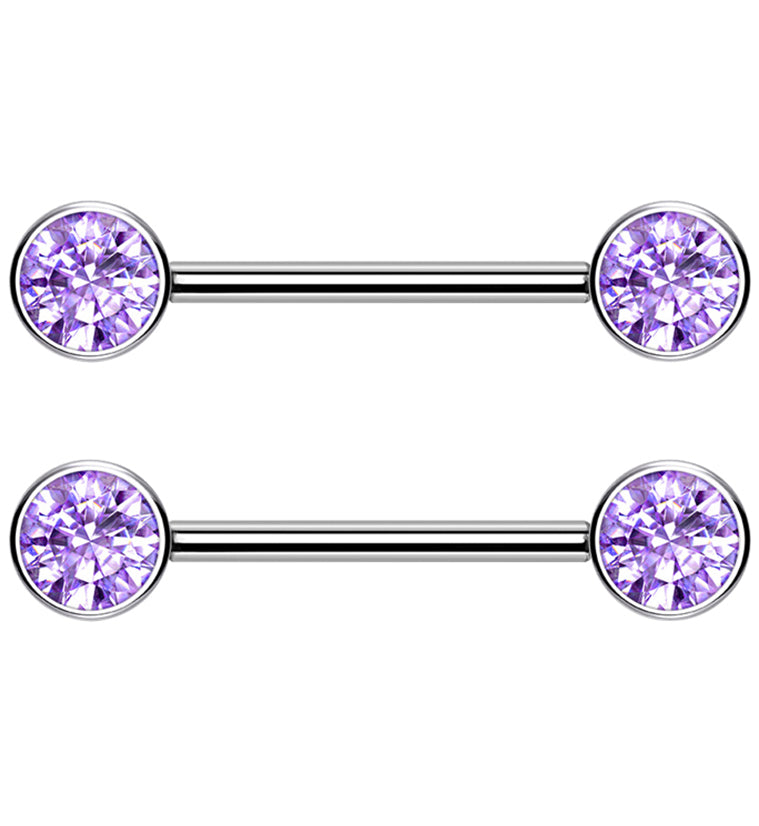 Nipple Ring With Double CZ Diamond Barbell