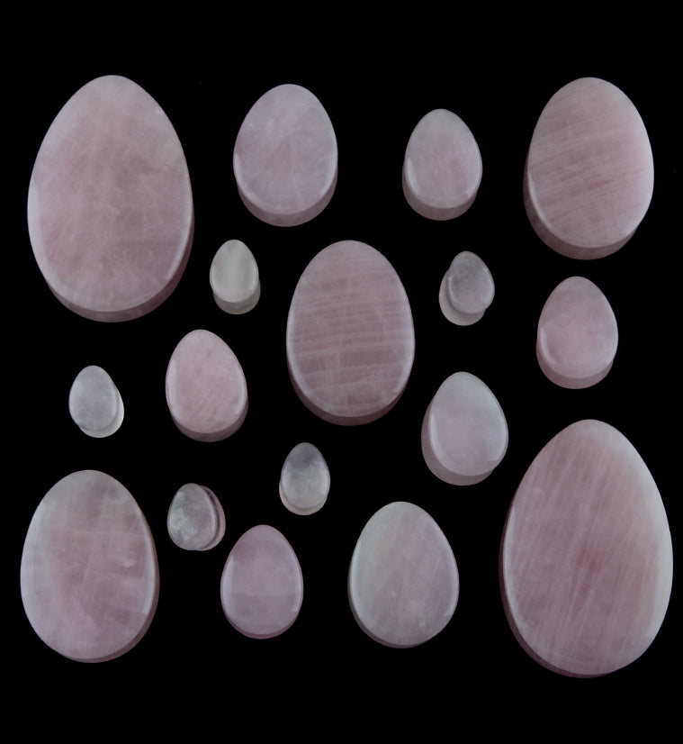 Rose Quartz Stone Teardrop Plugs (0 Gauge - 1 & 1/2