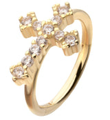 14kt Gold Baroque Cross Clear CZ Hinged Segment Ring