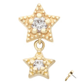 14kt Gold Beaded Double Star Dangle Clear CZ Threadless Top