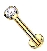 14kt Gold Bezel Clear CZ Threadless Labret