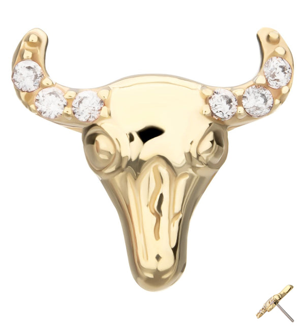 14kt Gold Bull Head Clear CZ Threadless Top