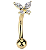14kt Gold Butterfly Clear CZ Threadless Curved Barbell