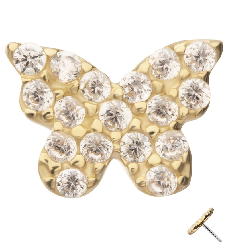 14kt Gold Butterfly Pave Clear CZ Threadless Top