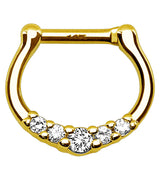 14kt Gold Clear 5 Gem Septum Clicker