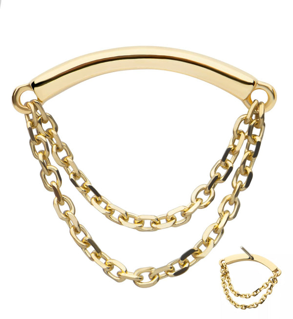 14kt Gold Curve Bar Double Dangle Chain Threadless Top