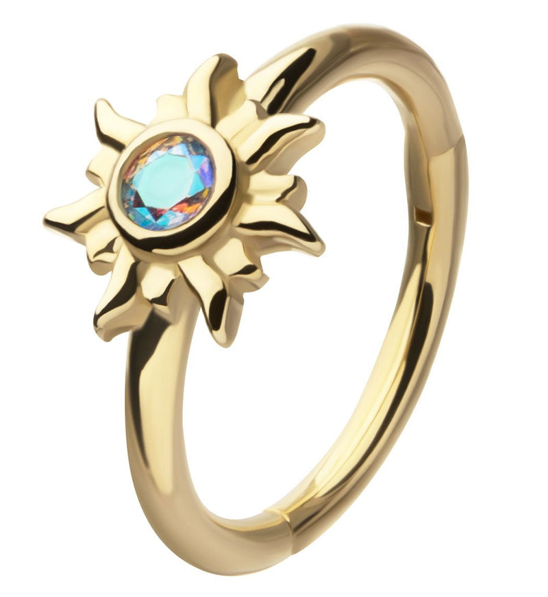 14kt Gold Daystar Rainbow Aurora CZ Hinged Segment Ring