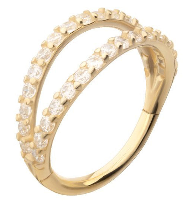 14kt Gold Double Clear CZ Row Hinged Segment Ring