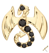 14kt Gold Dragon Black CZ Threadless Top