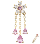 14kt Gold Floral Blossom Beaded Clear And Pink CZ Dangle Threadless Top