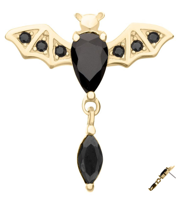 14kt Gold Flying Bat Black CZ Threadless Top