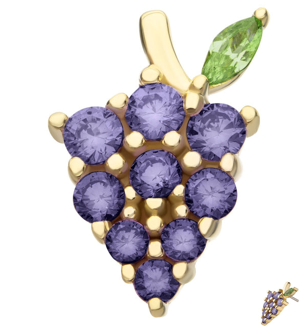 14kt Gold Full Grape Cluster Purple CZ Threadless Top