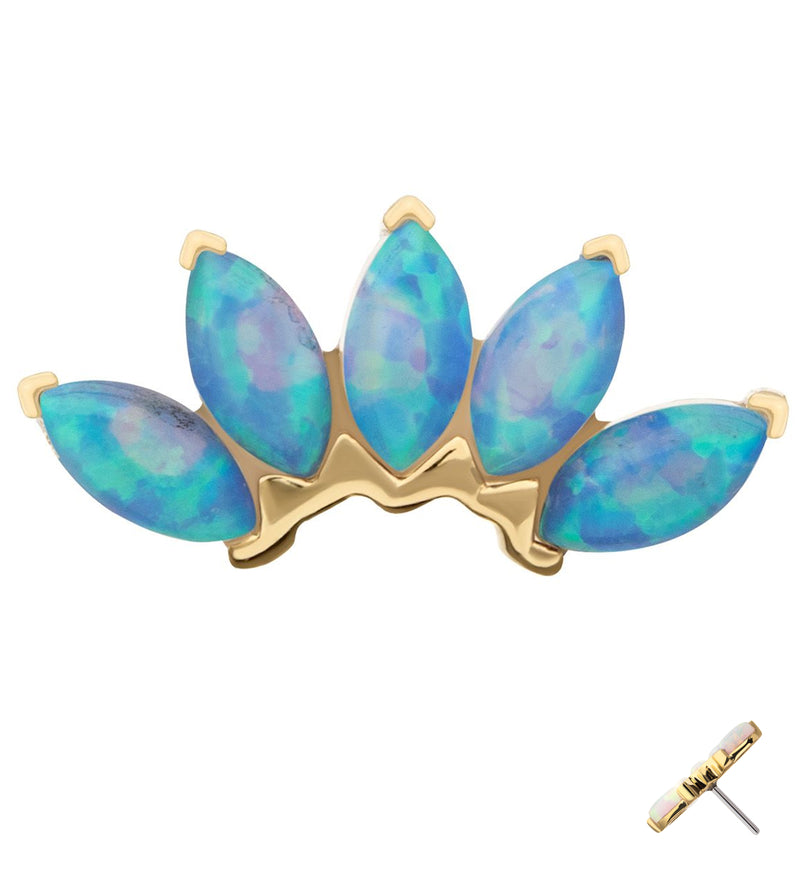 14kt Gold Half Crown Blue Opalite Threadless Top