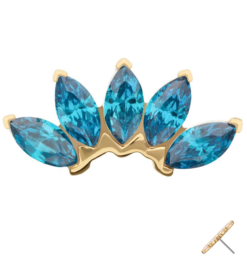 14kt Gold Half Crown Blue Topaz CZ Threadless Top