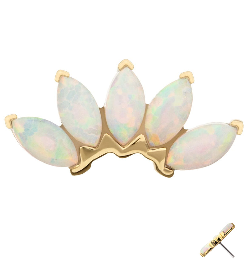 14kt Gold Half Crown White Opalite Threadless Top