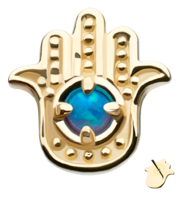 14kt Gold Hamsa Hand Blue Opalite Threadless Top