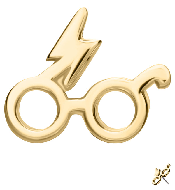 14kt Gold Harry Potter's Glasses With Lightning Bolt Threadless Top