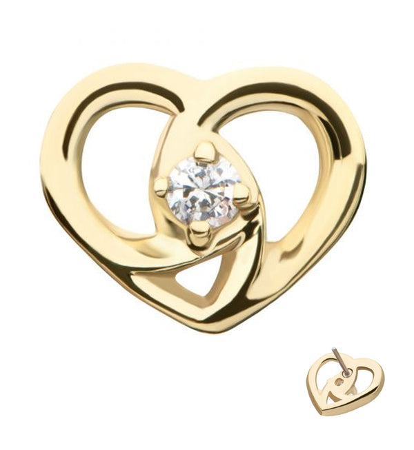 14kt Gold Heart Twist Clear CZ Threadless Top