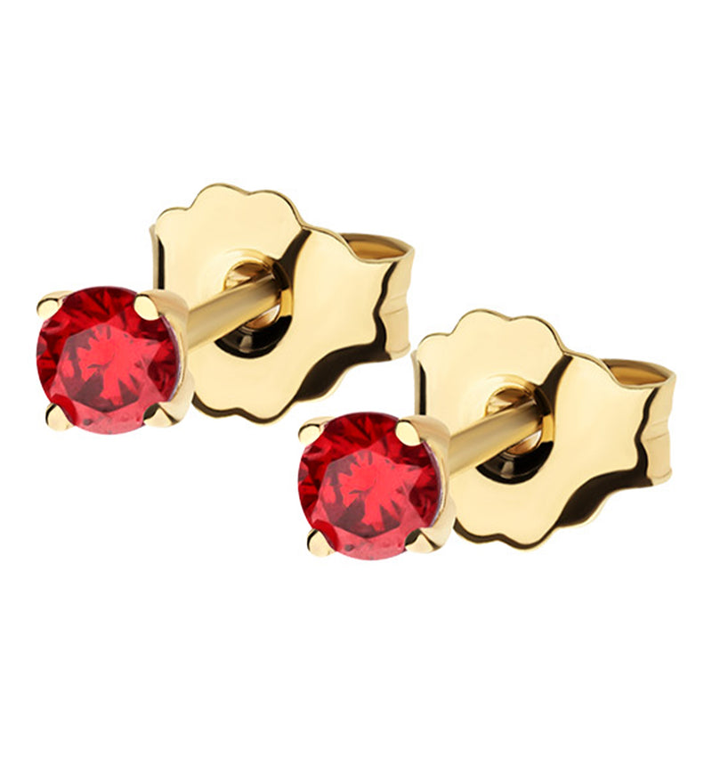 14kt Gold January Birthstone Garnet CZ Stud Earrings