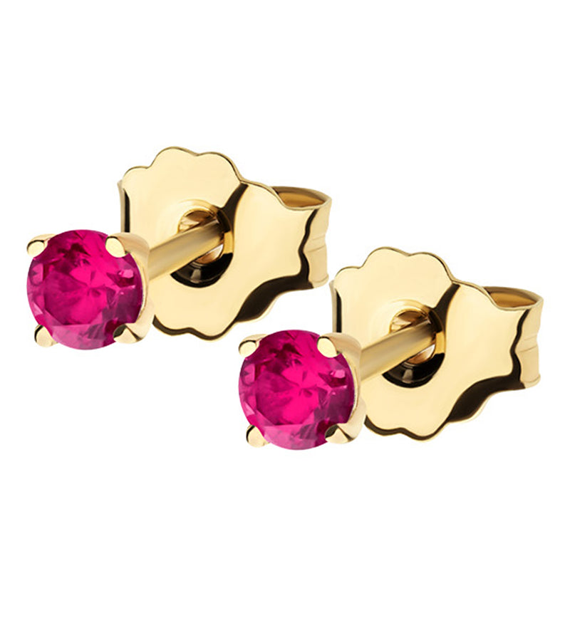 14kt Gold July Birthstone Ruby Corundum CZ Stud Earrings