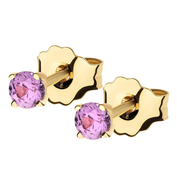 14kt Gold June Birthstone Alexandrite CZ Stud Earrings