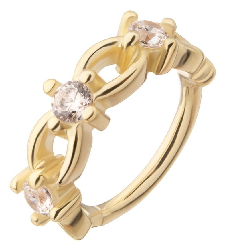 14kt Gold Linked Clear CZ Hinged Segment Ring