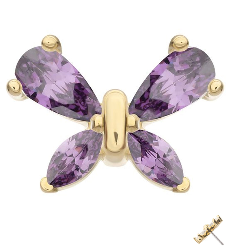 14kt Gold Marquise Butterfly Amethyst CZ Threadless Top