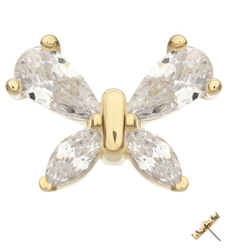 14kt Gold Marquise Butterfly Clear CZ Threadless Top