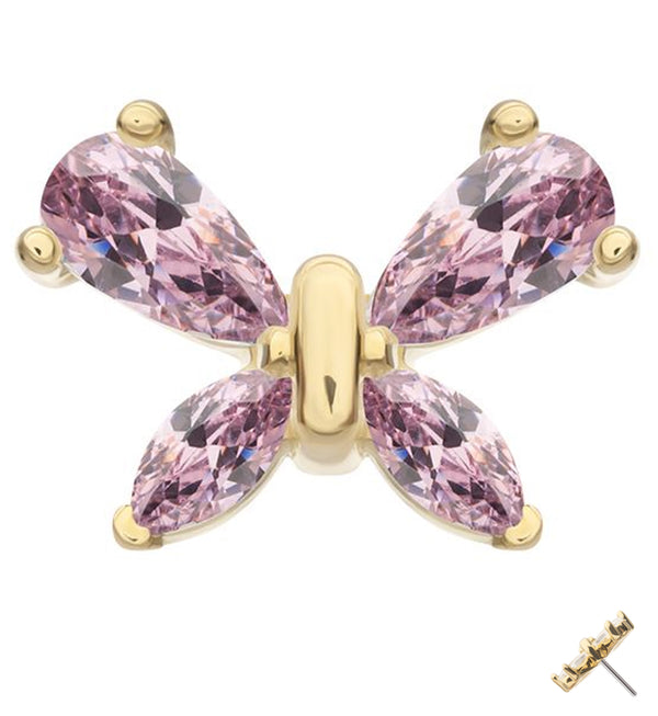 14kt Gold Marquise Butterfly Pink CZ Threadless Top