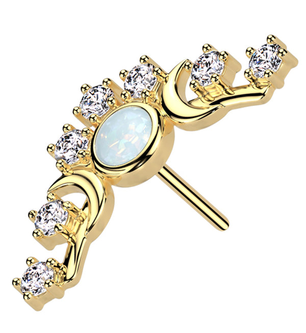 14kt Gold Moon Phase Tiara White Opalite Threadless Top