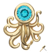 14kt Gold Octopus Aqua CZ Head Threadless Top