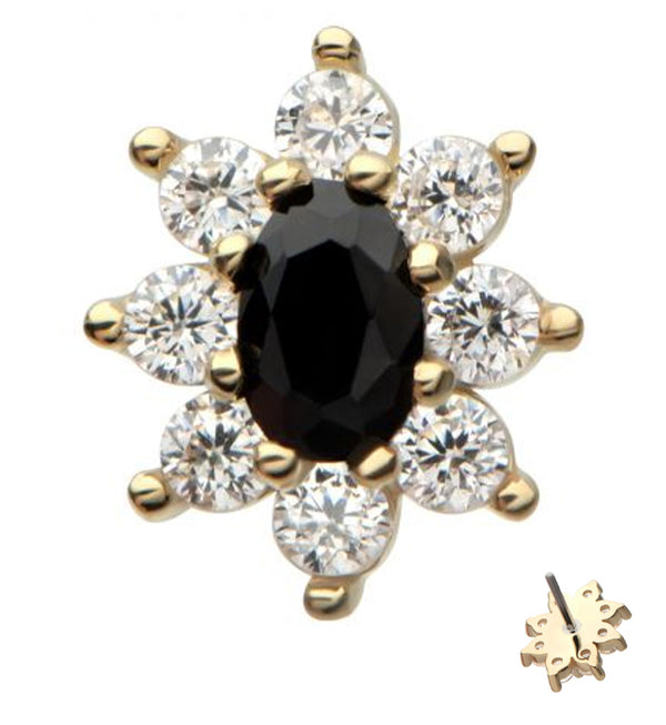 14kt Gold Oval Flower Black CZ Threadless Top