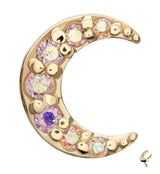 14kt Gold Pave Crescent Moon Rainbow Aurora CZ Threadless Top