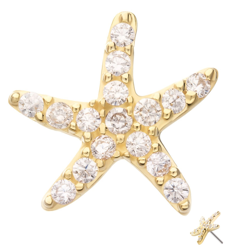 14kt Gold Pave Starfish Clear CZ Threadless Top