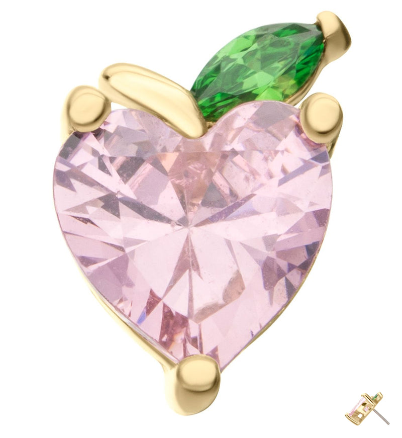 14kt Gold Peach Heart Pink CZ Threadless Top