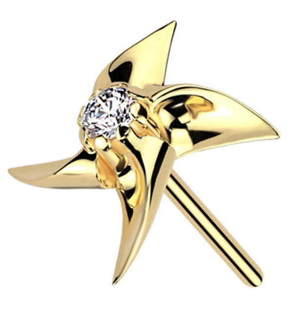 14kt Gold Pinwheel Clear CZ Threadless Top