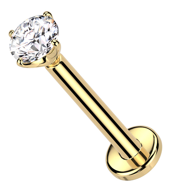 14kt Gold Prong Clear CZ Threadless Labret