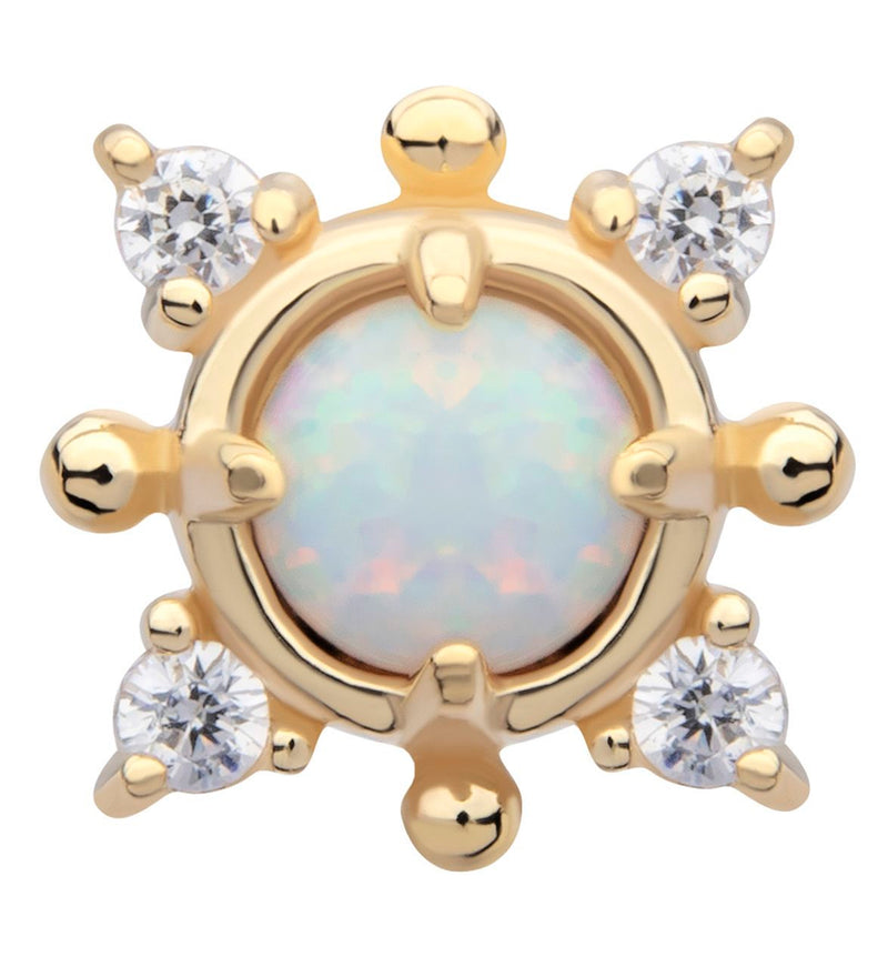 14kt Gold Quad CZ White Opalite Threadless Top