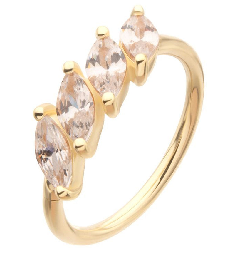 14kt Gold Quad Slant Clear CZ Hinged Segment Ring