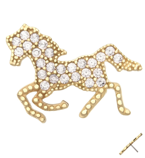 14kt Gold Running Horse Clear CZ Threadless Top