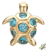 14kt Gold Sea Turtle Aqua CZ Threadless Top