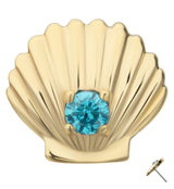 14kt Gold Seashell Aqua CZ Threadless Top