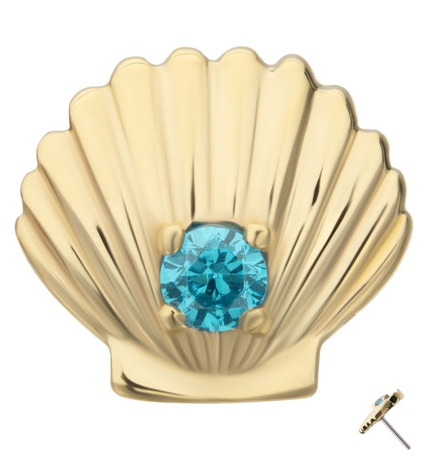 14kt Gold Seashell Aqua CZ Threadless Top