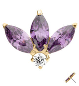 14kt Gold Sepal Purple CZ Threadless Top