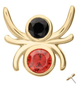 14kt Gold Spider Black and Red Bezel CZ Threadless Top