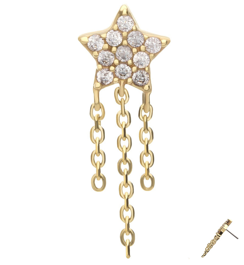 14kt Gold Star Clear CZ Triple Dangle Threadless Top